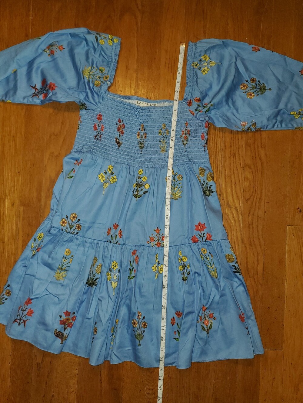 Sachin + Babi For Dillards Blue Daria Floral Dress with Bishop Sleeves - Picture 11 of 14
